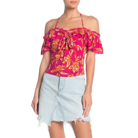 FREE PEOPLE Cha Cha Ruffle Off-shoulder Top Paisley X-Small 0-2 NEW - Picture 5 of 12